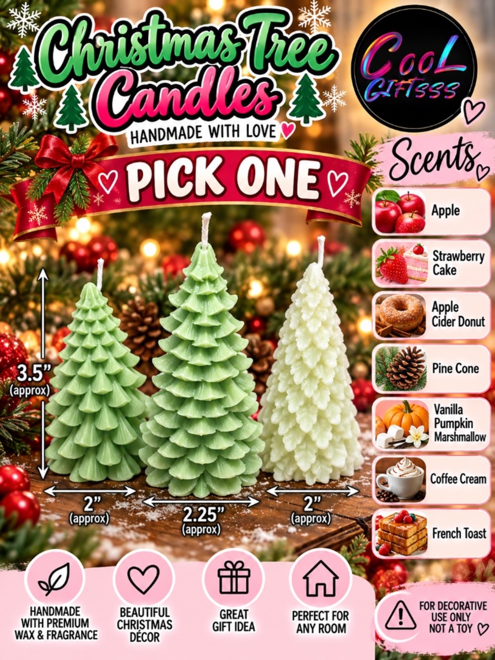 Christmas Tree Candle – Scented Holiday Candle | Handmade Christmas Décor | Chri